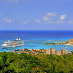 Jamaica Caribbean islands Ocho Rios port town, Jamaica, with anchored cruise liner