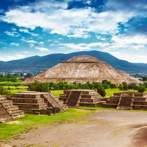 Pyramids of the Sun and Moon on the Avenue of the Dead, Teotihuacan ancient historic cultural city, old ruins of Aztec civilization, Mexico, North America, world travel