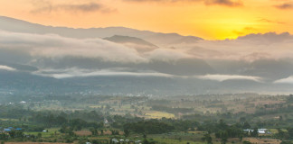 Beautiful sunrise over the valley of Pai, Northern Thailand