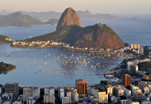 Brazil Evening view of Rio de Janeiro’s famous landmark Sugarloaf located in Brazil