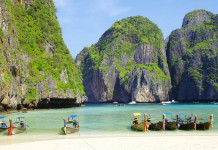 Thailand Holidays Tropical beach, longtail boats, Andaman Sea, Thailand
