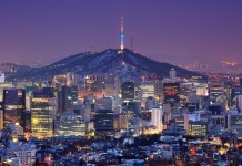 South Korea Downtown skyline of Seoul, South Korea with Seoul Tower.