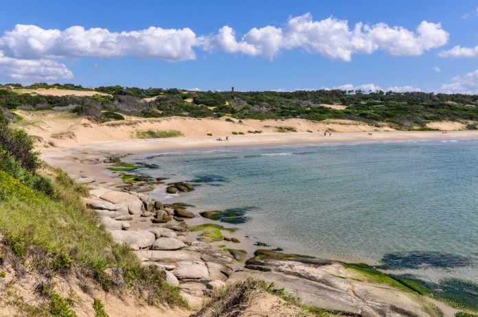 Beach view in the remote coastal village of Punta del Diablo in Uruguay.