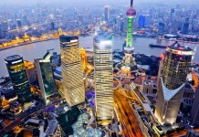 China Aerial view of Shanghai at night from Jinmao building