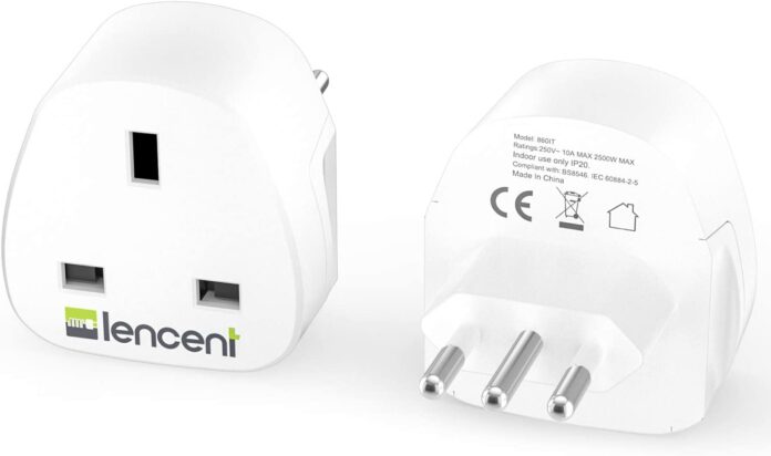 LENCENT 2X UK to Italy Plug Adapter, Grounded Italian Travel Adapter for Italy LENCENT 2X UK to Italy Plug Adapter, Grounded Italian Travel Adapter for Italy