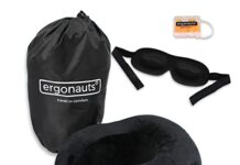 Ergonauts 100% Pure Memory Foam Travel Neck Pillow Ergonauts 100% Pure Memory Foam Travel Neck Pillow – Complete Airplane Comfort Kit with Sleep Mask, Ear Plugs and Carrier Bag – Easy to Store and Soft Velour Cover