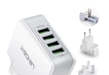 Travel Adapters with USB Lencent USB Charger Plug, 4-Port USB Universal Travel Adaptor Plug, 22W/5V 4.4A Wall Charger Worldwide Travel Charger Adapter for iPhone, iPad, Android, Tablets and More