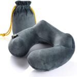 Purefly Travel Pillow Luxuriously Soft Inflatable Neck Pillow Support Travel Pillow Luxuriously Soft Inflatable Neck Pillow Support-Compact & Lightweight for Sleeping on Airplane, Car, and Train Carrying Bag-Soft & Ergonomic One Size Design