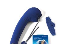 Travelrest Ultimate Travel Pillow & Neck Pillow Travelrest Ultimate Travel Pillow & Neck Pillow - Straps to Airplane Seat & Car - Best Accessory for Plane, Auto, Bus, Train, Office Napping, Camping, Wheelchairs (Rolls Up Small) (2-Year Warranty)