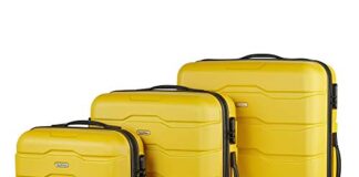 VonHaus Suitcase Set, Mustard 3pc Lightweight Wheeled Luggage, ABS Plastic Carry On or Check in Travel Case, Durable Hard Shell w/ 4 Spinner Wheels, Built in Lock & Handle, Small/Medium/Large Holdall