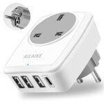 Poland Plug Type (Type E/F) UK/US to Poland travel adapter USB C UK to Poland Travel Adapter with 3 USB Ports&1 USB C Port - Grounded European Power Plug Adapter for Poland and More (Type E/F)