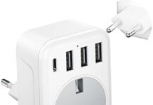 Plug for Morocco FSTravelP UK to European Plug Adapter, European Plug with USB Ports (3 USB & 1 USB C), Travel adapter UK to Europe Use in EU Germany Spain France Norway Morocco Italy Switzerland etc Type C Plug