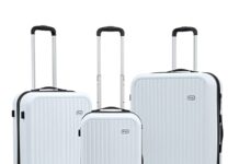 Snug 3pc Suitcase Luggage Sets with 4 Wheels Snug 3pc Suitcase Set, Luggage Sets with 4 Wheel Suitcase | Lightweight Suitcase with TSA Lock | Hard Shell Suitcase, Carry On Suitcase, Cabin Suitcase, Medium Suitcase (Grey)