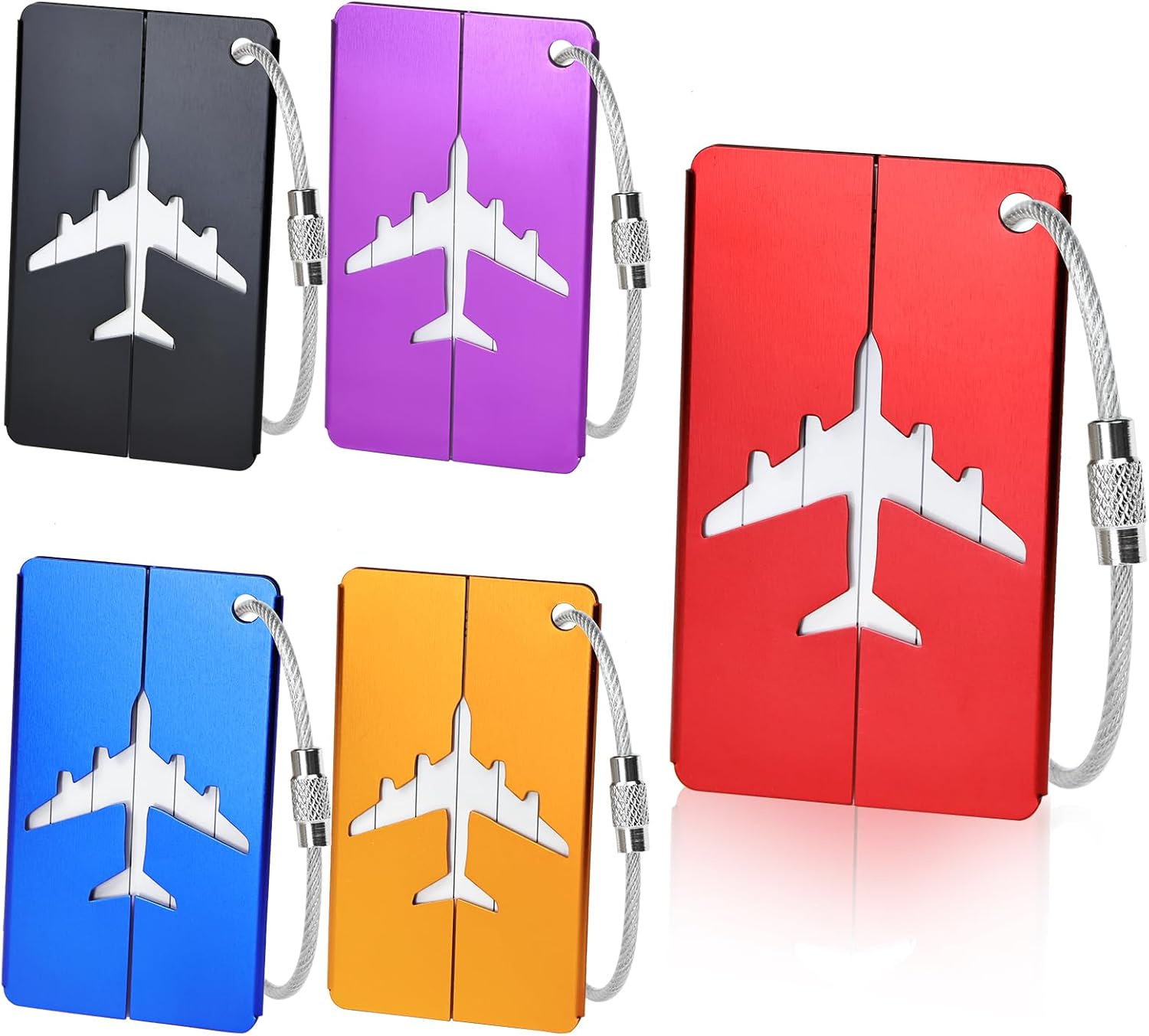 Luggage Tags 5 Pcs Luggage Tags, Aluminium Suitcase Tags with Steel Loop and Waterproof Name ID Card for Travel Bag, Checked Luggage, Suitcases, Laptop Bags, Backpacks (7.5 x 4.5 cm, 5 Colours)