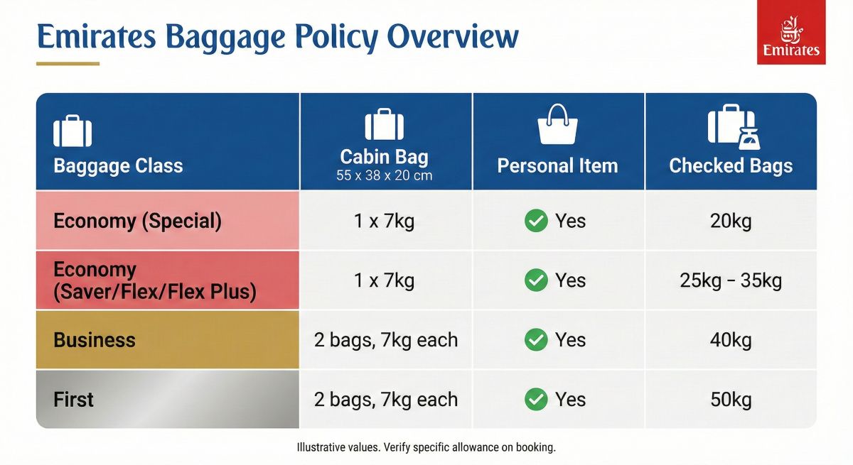 Emirates Baggage Allowance by Class