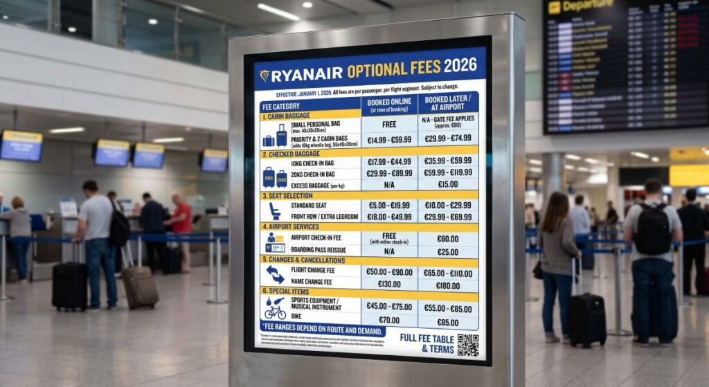 Ryanair Fees 2026: The Complete List of Every Charge