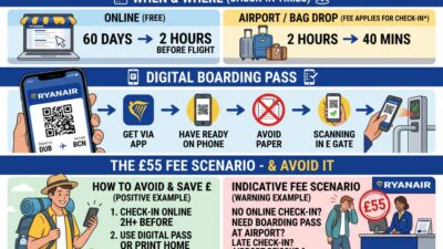 Ryanair Check-In 2026: Times, Digital Boarding Pass and the £55 Fee
